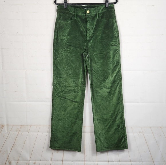 J. Crew Full Length Slim Wide Leg Pants BV661 in Stretch Velvet Green Size 29 - Picture 4 of 14